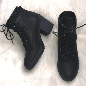 JUSTFAB Women's Brooke Sweater Cuff Lace-up Bootie